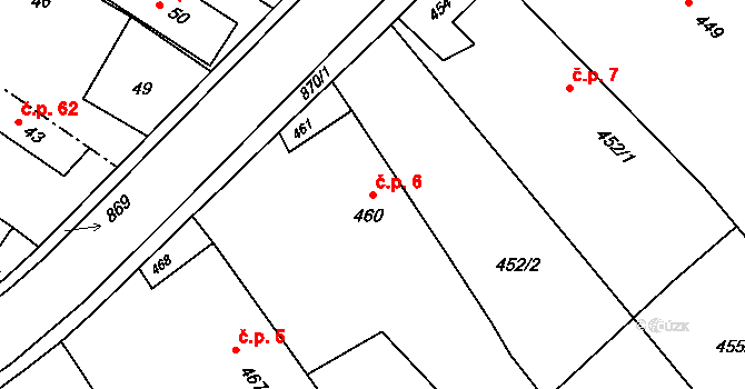 Děhylov 6 na parcele st. 460 v KÚ Děhylov, Katastrální mapa