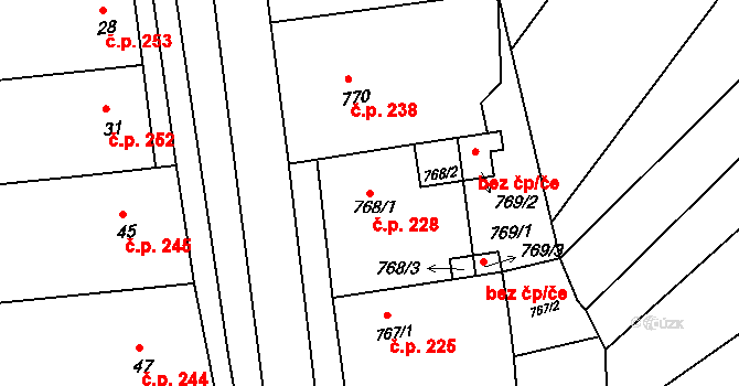 Bošovice 228 na parcele st. 768/1 v KÚ Bošovice, Katastrální mapa