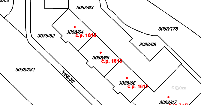 Hlučín 1613 na parcele st. 3088/65 v KÚ Hlučín, Katastrální mapa