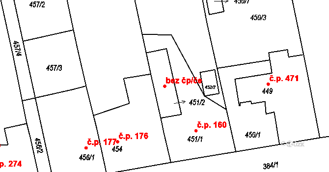 Zbůch 47876786 na parcele st. 451/2 v KÚ Zbůch, Katastrální mapa