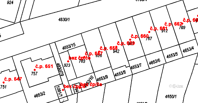 Boršice 658 na parcele st. 926 v KÚ Boršice u Buchlovic, Katastrální mapa