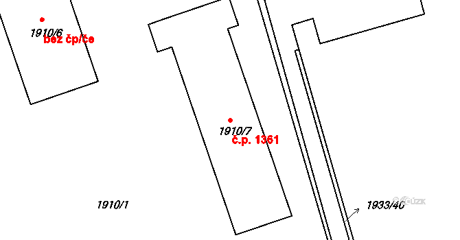 Hulín 1361 na parcele st. 1910/7 v KÚ Hulín, Katastrální mapa