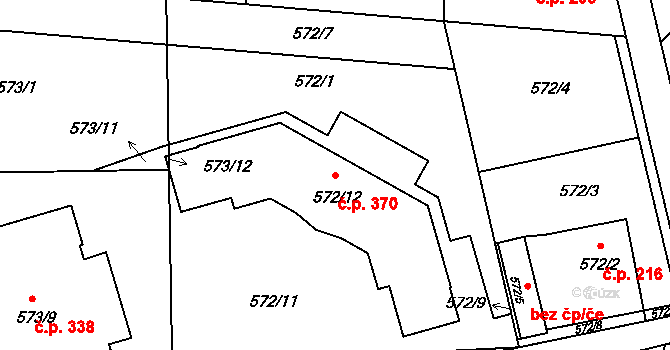 Darkovice 370 na parcele st. 572/12 v KÚ Darkovice, Katastrální mapa