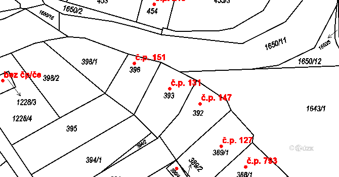 Drnovice 131 na parcele st. 393 v KÚ Drnovice u Vyškova, Katastrální mapa