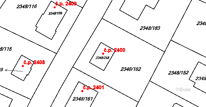 Pelhřimov 2400 na parcele st. 2348/258 v KÚ Pelhřimov, Katastrální mapa