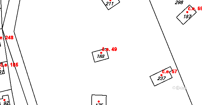 Kunčí 49, Slatiňany na parcele st. 188 v KÚ Kunčí, Katastrální mapa