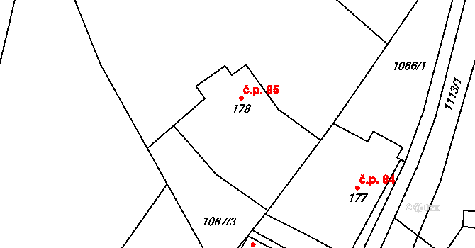 Bohdíkov 85 na parcele st. 178 v KÚ Dolní Bohdíkov, Katastrální mapa