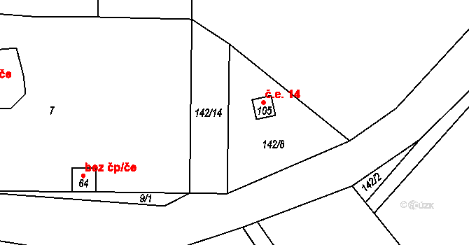 Čachrov 14 na parcele st. 105 v KÚ Čachrov, Katastrální mapa