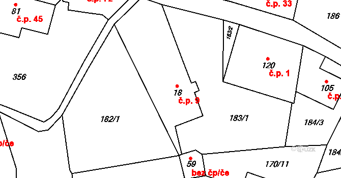 Machovská Lhota 9, Machov na parcele st. 18 v KÚ Machovská Lhota, Katastrální mapa
