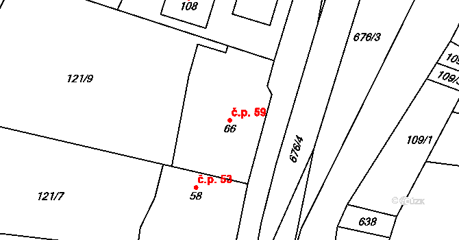 Rožnov 59 na parcele st. 66 v KÚ Rožnov, Katastrální mapa