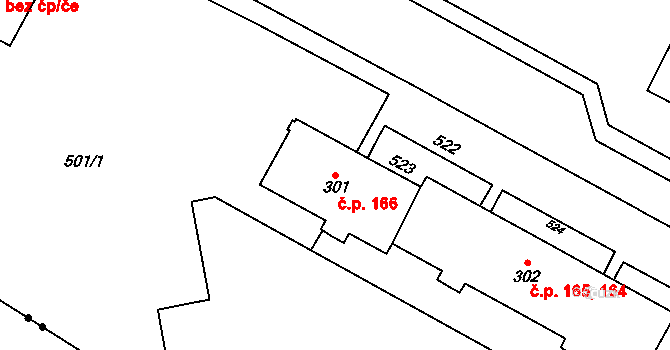 Černá za Bory 166, Pardubice na parcele st. 301 v KÚ Černá za Bory, Katastrální mapa