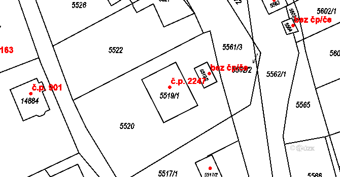 Vsetín 2247 na parcele st. 5519/1 v KÚ Vsetín, Katastrální mapa
