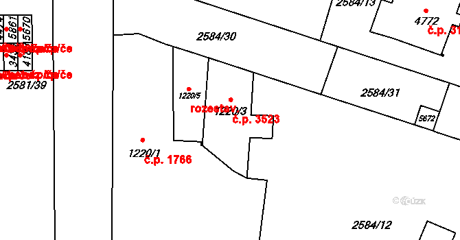 Břeclav 3523 na parcele st. 1220/3 v KÚ Břeclav, Katastrální mapa