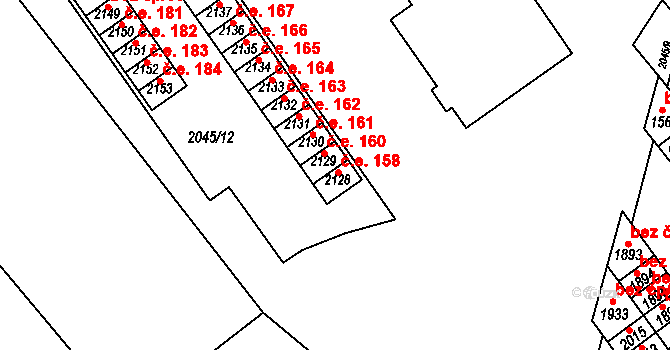 Valašské Klobouky 158 na parcele st. 2128 v KÚ Valašské Klobouky, Katastrální mapa