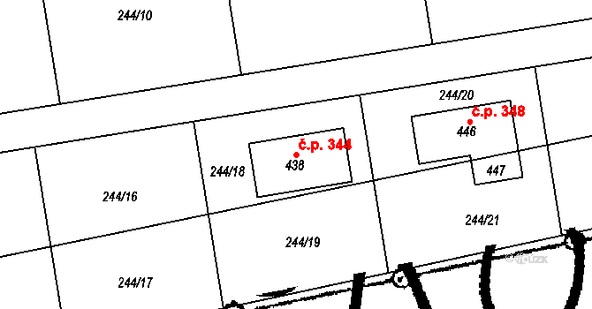 Praskolesy 344 na parcele st. 438 v KÚ Praskolesy, Katastrální mapa
