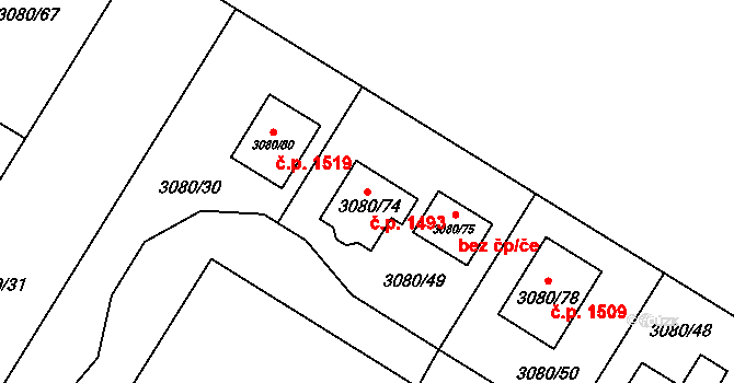 Ludgeřovice 1493 na parcele st. 3080/74 v KÚ Ludgeřovice, Katastrální mapa