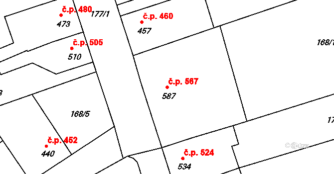 Žirovnice 567 na parcele st. 587 v KÚ Žirovnice, Katastrální mapa
