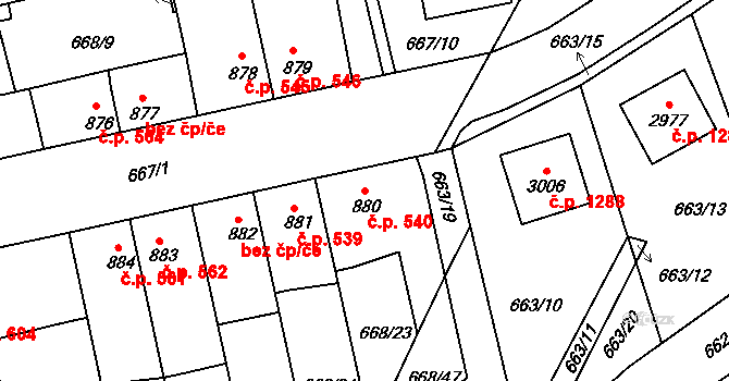 Vodňany II 540, Vodňany na parcele st. 880 v KÚ Vodňany, Katastrální mapa