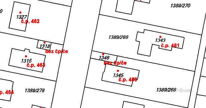 Chvaletice 91888786 na parcele st. 1346 v KÚ Telčice, Katastrální mapa