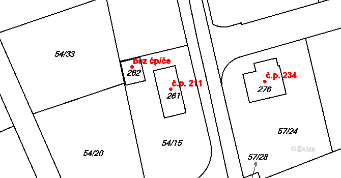 Kozinec 211, Holubice na parcele st. 261 v KÚ Kozinec, Katastrální mapa