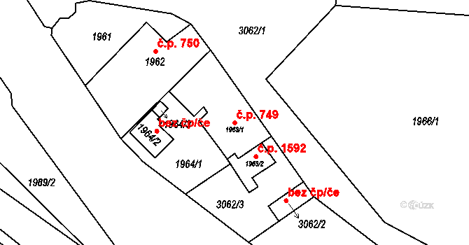 Rychnov nad Kněžnou 749 na parcele st. 1963/1 v KÚ Rychnov nad Kněžnou, Katastrální mapa