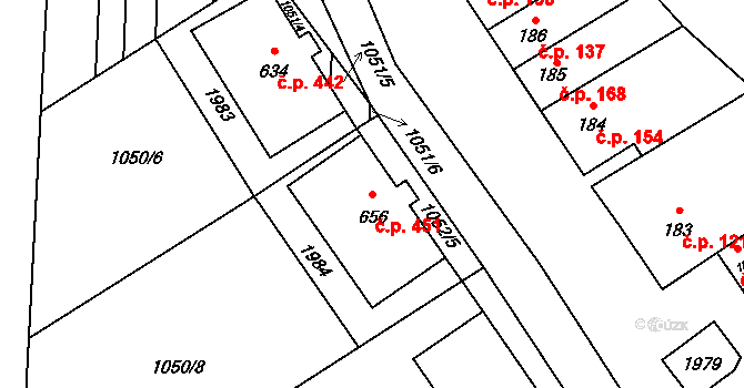 Šakvice 451 na parcele st. 656 v KÚ Šakvice, Katastrální mapa