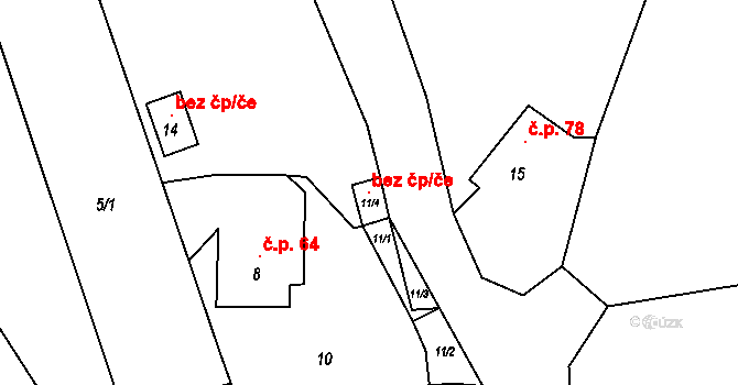 Troubelice 102020787 na parcele st. 11/4 v KÚ Pískov, Katastrální mapa