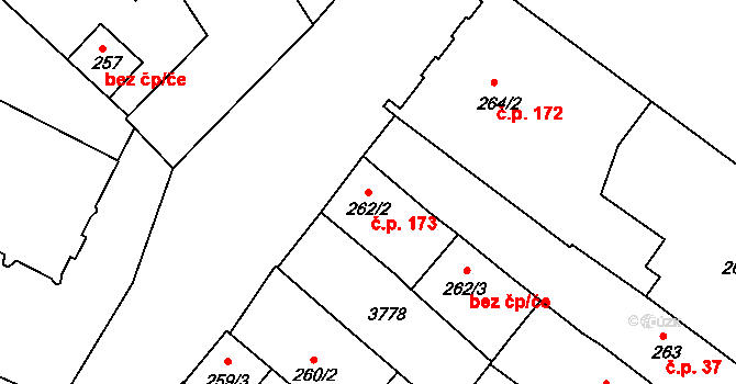 Kroměříž 173 na parcele st. 262/2 v KÚ Kroměříž, Katastrální mapa