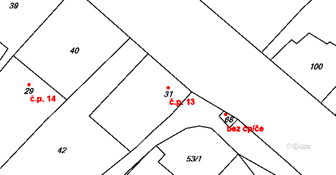 Skoky 13, Dolní Újezd na parcele st. 31 v KÚ Skoky u Staměřic, Katastrální mapa