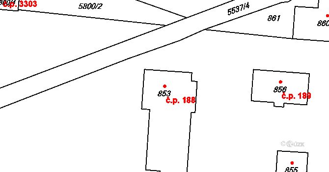 Přerov VI-Újezdec 188, Přerov na parcele st. 853 v KÚ Újezdec u Přerova, Katastrální mapa
