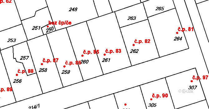 Drahelice 83, Nymburk na parcele st. 261 v KÚ Drahelice, Katastrální mapa
