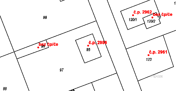 Helenín 2956, Jihlava na parcele st. 95 v KÚ Helenín, Katastrální mapa