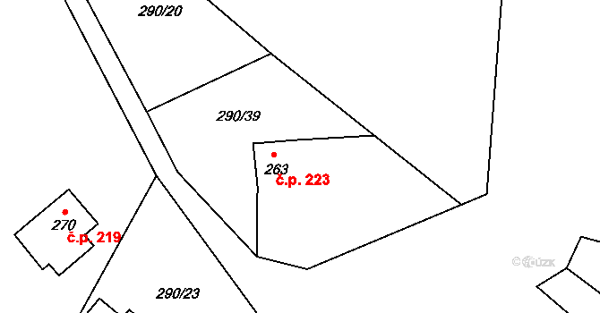 Vilémov 223 na parcele st. 263 v KÚ Vilémov u Šluknova, Katastrální mapa
