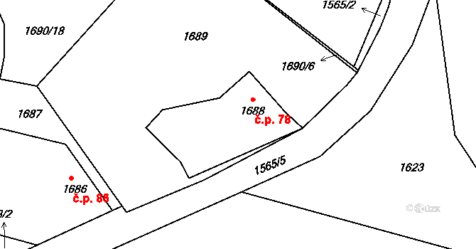 Hůrka 78, Horní Planá na parcele st. 1688 v KÚ Horní Planá, Katastrální mapa
