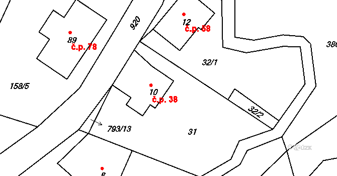 Kněžice 38, Jablonné v Podještědí na parcele st. 10 v KÚ Kněžice v Lužických horách, Katastrální mapa