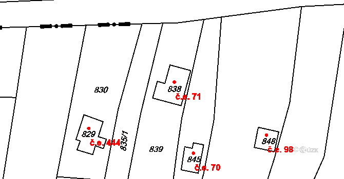 Popůvky 71 na parcele st. 838 v KÚ Popůvky u Brna, Katastrální mapa