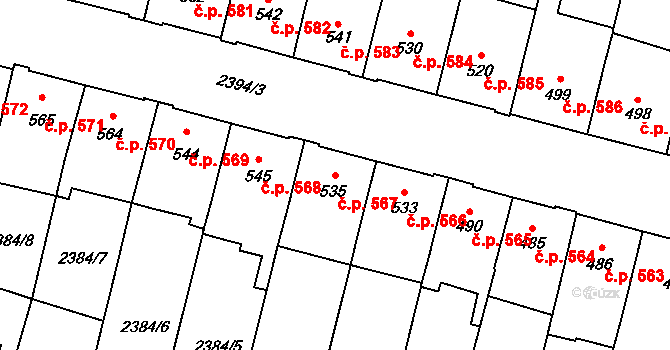 Kyjov 567 na parcele st. 535 v KÚ Kyjov, Katastrální mapa