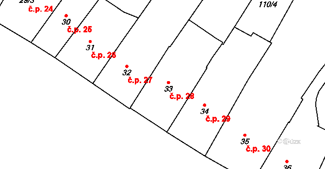 Polná 28 na parcele st. 33 v KÚ Polná, Katastrální mapa