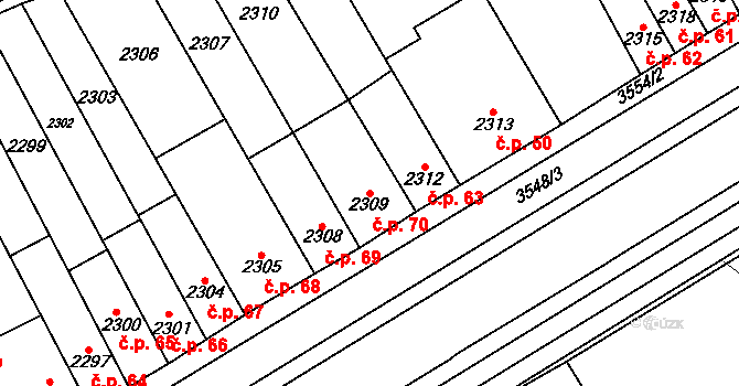 Nouzka 70, Vyškov na parcele st. 2309 v KÚ Vyškov, Katastrální mapa