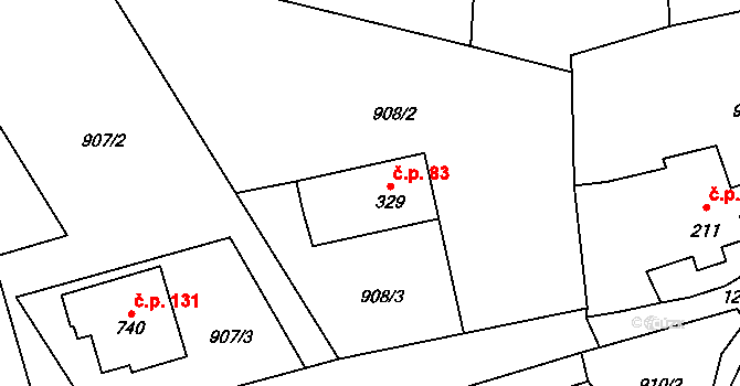 Dolní Sklenov 83, Hukvaldy na parcele st. 329 v KÚ Sklenov, Katastrální mapa
