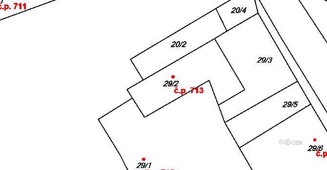 Štiřín 713, Kamenice na parcele st. 29/2 v KÚ Štiřín, Katastrální mapa