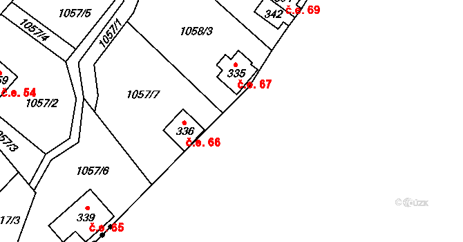 Tehov 66 na parcele st. 336 v KÚ Tehov u Říčan, Katastrální mapa