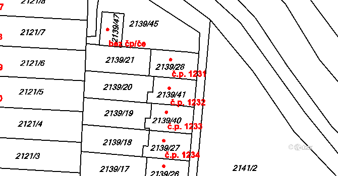 Hulín 1232 na parcele st. 2139/41 v KÚ Hulín, Katastrální mapa