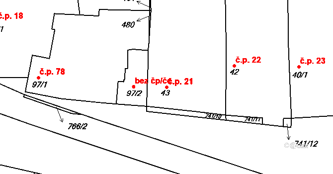 Chotěšov 21 na parcele st. 43/1 v KÚ Chotěšov u Vrbičan, Katastrální mapa