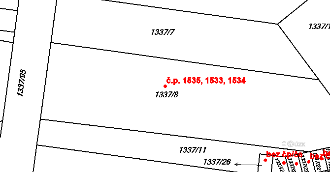 Roudnice nad Labem 1533,1534,1535 na parcele st. 1337/8 v KÚ Roudnice nad Labem, Katastrální mapa