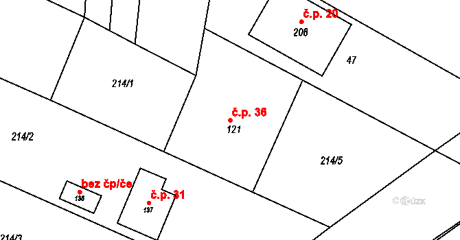Hoděmyšl 36, Sedlice na parcele st. 121 v KÚ Hoděmyšl, Katastrální mapa