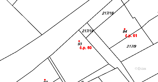 Libošovice 60 na parcele st. 93 v KÚ Libošovice, Katastrální mapa