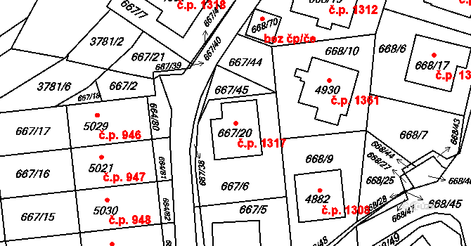 Žamberk 1317 na parcele st. 667/20 v KÚ Žamberk, Katastrální mapa