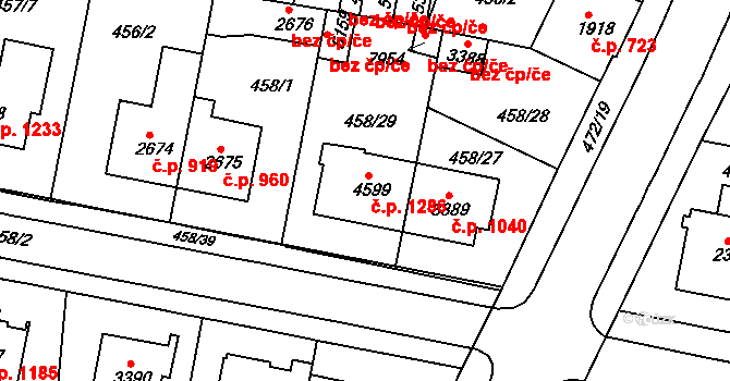 Horka-Domky 1286, Třebíč na parcele st. 4599 v KÚ Třebíč, Katastrální mapa