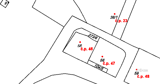 Senkov 46, Zbrašín na parcele st. 58 v KÚ Senkov, Katastrální mapa